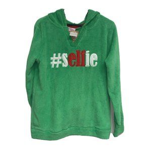 Secret Santa Womens Green Elf #Selfie Plush Sleep Set L Hooded Sweatshirt Socks